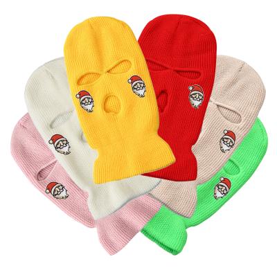 China COMMON Christmas winter hat three hole mask knitted full face ski mask embroidery wool knitted balaclava face gini mask for sale