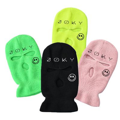 China COMMON spoof hat face gini mask winter hat three hole mask knitted full face ski mask embroidery wool knitted balaclava for sale