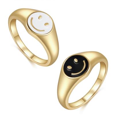 China 2021 Trendy Shape Stainless Steel Enamel Finger Jewelry Women's Exquisite White Black Smile Rings for sale