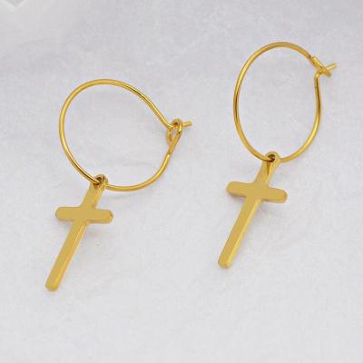 China TRENDY Statement Woman Jewelry Stainless Steel Charm Earrings Gold Cross Charm Earrings for sale