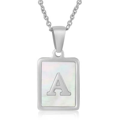 China 2022 FASHIONABLE Squire Pendant Trendy Silver Shell Stainless Steel Necklace Initial Letter Pendant for sale