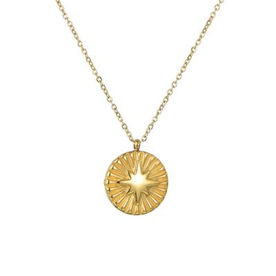 China New FASHIONABLE Design Round Star Necklace Stainless Steel Gold Plated Pendant Jewelry for sale