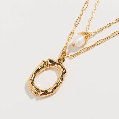 China 2021 TRENDY trendy 18k layered gold plated necklaces with pearl for sale