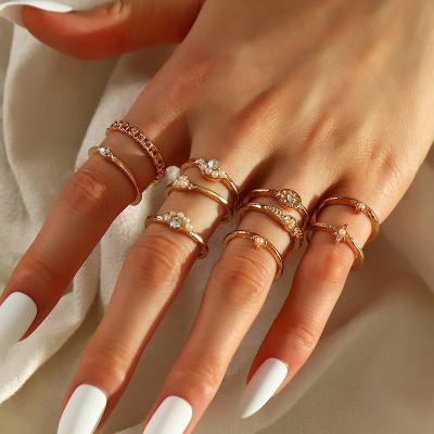 China TRENDY Trendy 10pcs Gold Plated Pearl And Rhinestone Rings Set For Women for sale