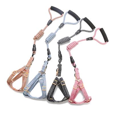 China Unpadded Wholesale All in 1 Luxury Christmas Adjustable Durable Nylon Braided Dog Leash No Pull Dog Harness Leash Set for sale