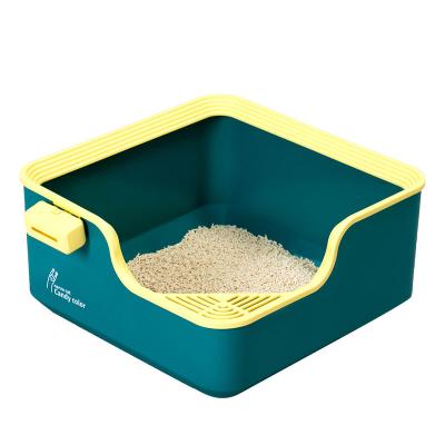 China Amazon Viable Best Selling Deluxe Partially Enclosed Anti-sand Style Pet Toilet Cat Toilet Plastic Bedpan Anti-splashing Trash Can Bedpan for sale