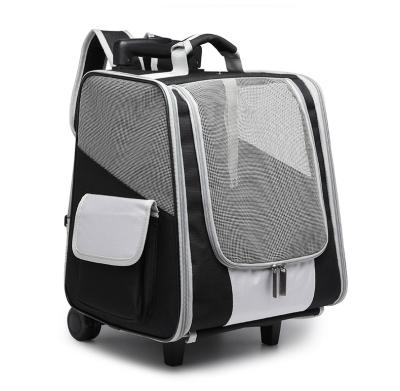 China Breathable Porous And Breathable Pet Backpack With Wheels For Outdoor Travel Light Trolley Pet Bag for sale