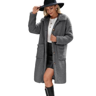 China Quality Breathable Promotional Plush Ditch Coat Lapel Long Straight Cardigan Jacket for sale