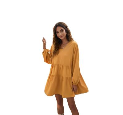 China Top Quality Fashion Breathable Loose V-Neck Simple Dress Various Women's Casual Dress Long Sleeve Dress for sale