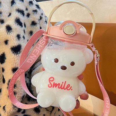 China KaBear Straw Bottle Bubble Tea Juice Milk Sustainable Bear Plastic Water Bottle Cute Water Bottles For Women Girls Kids for sale