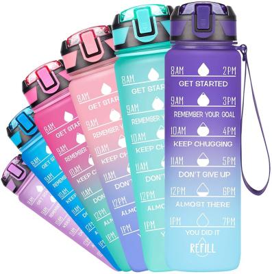 China 1L Gradient Color Sustainable Sport Bottle Eco-friendly Outdoor Motivational Marker Bottle Prefect For Sport Water Bottle for sale