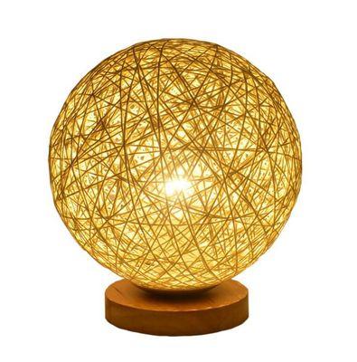 China Creative Warm Romantic Bedroom Dimmable Bedside Lamp European USB Table String Rattan Ball Wedding LED Room Night Light for sale