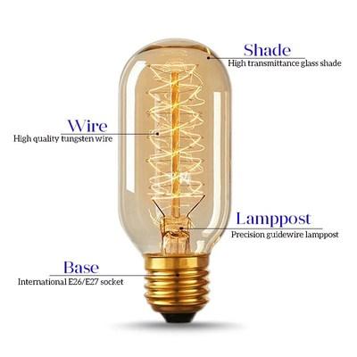 China Home Lighting Decoration Edison Vintage Style Light Bulbs T45 Tube Shape Edison Filament 40w Amber Glass Bulb Home Lighting for sale