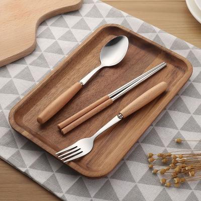 China Japanese Beech Viable Storage Box Portable Stainless Steel Knife, Fork and Spoon Three-Piece Set Including Chopsticks Student for sale