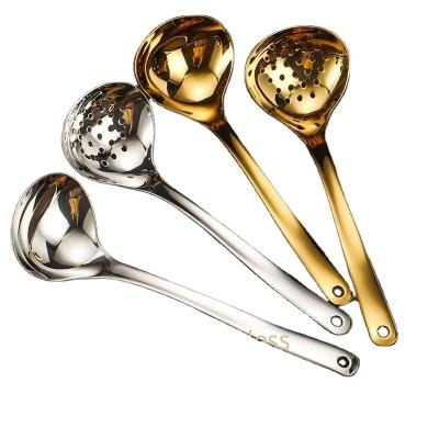 China Hot 304 Stainless Steel Disposable Soup Pot Spoon Gold Cooking Spoon 2023 New Filter Dining Spoon Communal Kitchenware Utensils 2 Pieces for sale