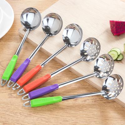 China Viable Hot Pot Spoon Stainless Steel Pot Colander Kitchen Household Tableware Color Handle Soup Spoon Colander Thickened Handle for sale