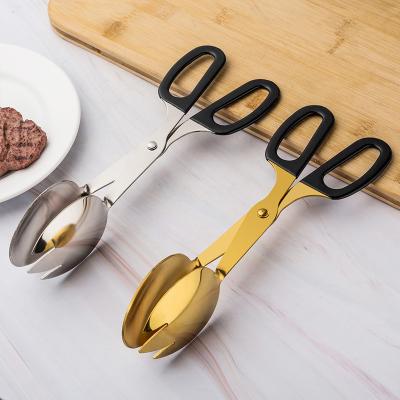 China Factory Stocked Wholesale Stainless Steel Food Tongs Food Scissors Salad Clip BBQ Clamp Salad Bread Clip for sale