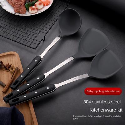 China Viable 304 Stainless Steel Non-Stick Silicone Shovel Kitchen Dish Shovel Spoon Dinnerware Set and Spatula Silicone Shovel Suit for sale