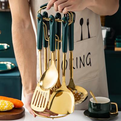 China Nordic Luxury Seven-Piece Kitchenware Spatula Stainless Steel Light Ceramic Handle Set Sustainable Luxury Cooking Cooking Utensils for sale