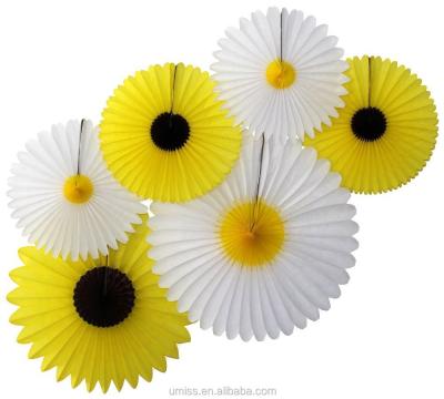 China Disposable set of 6 tissue paper sunflower fans for home decorations and weddings for sale