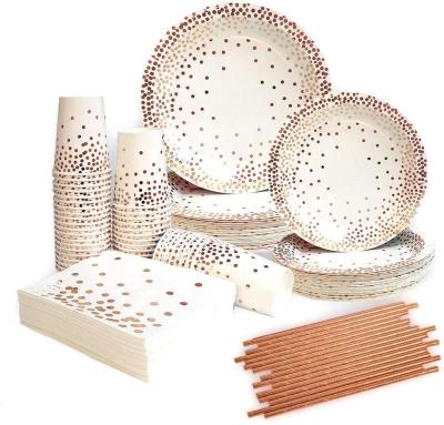 China UMISS Disposable Foil Gold Party Supplies 50 Paper Plates And Guest Napkins Set For Wedding Birthday Valentine's Day for sale