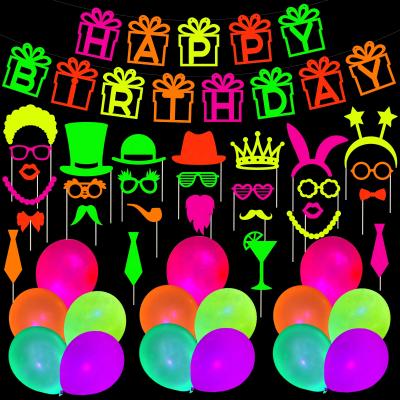 China UMISS 44PCS Amazon Disposable Wholesale Fluorescent Balloon Night Birthday Party Theme Bar Decoration Supplies for sale