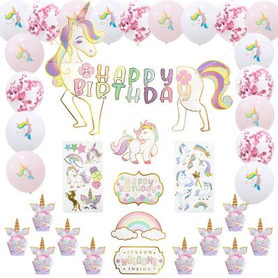 China Umiss 42pcs Disposable Door Paper Dishes Unicorn Happy Birthday Party Decoration Tattoo Stickers Cupcake Wrappers For Kids In Stock OEM for sale