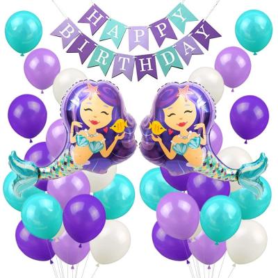 China Disposable Mermaid Balloons Party Decorations Mermaid Happy Birthday Banner for Girls Birthday Party Baby Shower Party Supplies for sale