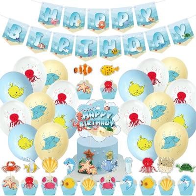 China Umiss Disposable Paper Ocean Animals Birthday Party Decoration with Banner Balloons Cake Toppers Cupcake Wrappers for Kids Baby Shower for sale