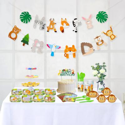 China Umiss Jungle Safari Animals Theme Tableware Set Disposable Item Include Dishes, Cups, Napkins Cutlery For Happy Birthday Party Dekoration for sale