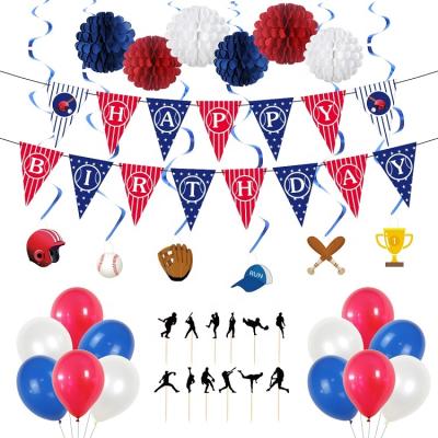 China 300gsm Umiss Baseball Theme Dekorations Kit Honeycomb Ball Triangle Bunting Paper Flag Party Decoration Swirls For Happy Birthday Party Set. for sale