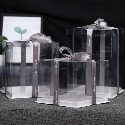 China Luxurious Recycled Materials 3pcs Food Grade CAKE Packing Crate Cake Container Transparent Cake Box Wrapping Box for sale