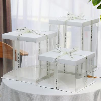 China Recycled Materials Clear 4 Inch White CAKE BOX PET Box Carrier Packing Square Cake Boxes With Lid For Wedding Party And Baby Shower Favors for sale