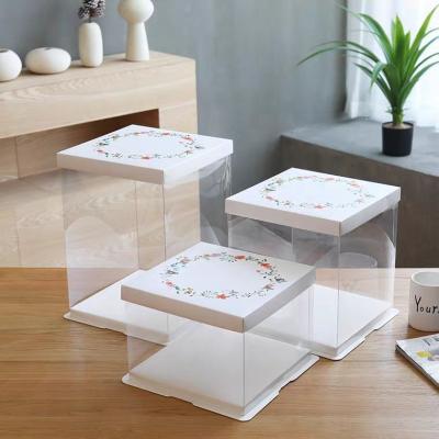 China Recycled Materials 6/8/10/12 Inch Transparent Birthday Cake Box Customized Laminate Packaging Box For Cartoon Flower Bear Doll Packaging for sale