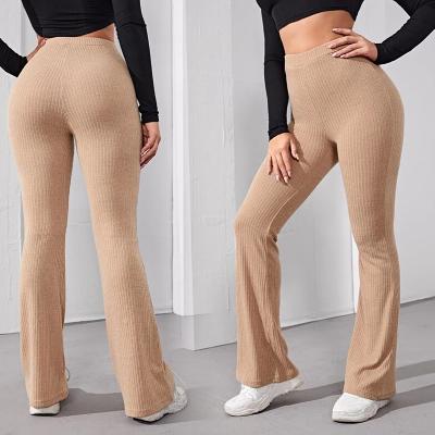 China Anti-wrinkle PDEP women high waist knit yoga pants 2021 causal flared knitting trousers pants for women for sale