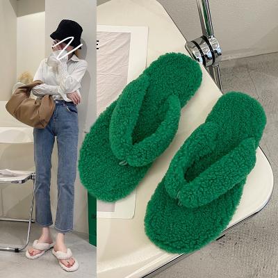 China CUSHIONING PDEP winter thong best sale flat ladies slippers green indoor outdoor fashion fur slippers for sale