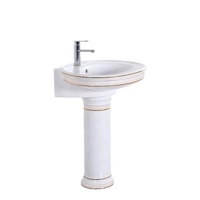 China Vieany 2022 Modern OK-4286 Plated Luxury Ceramic Pedestal Wash Basin Bathroom Basin Gold for sale