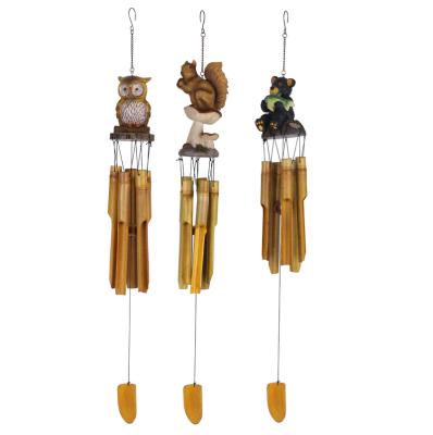 China resin & Good Quality Resin Bamboo Wind Bear Owl/Squirrel Bamboo Chime Decorative for sale