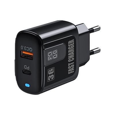 China Mobile Phone KIVEE AE86 36W QC3.0 Wall Charger Huawei Samsung Fast Charging EU Type Wall Charger With Two Charging Ports for sale