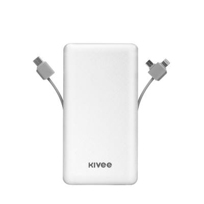 China Built-in 2 cables (KIVEE PT203 lightning power bank 10000mAh thin portable large capacity mobile power with two built-in cables for sale