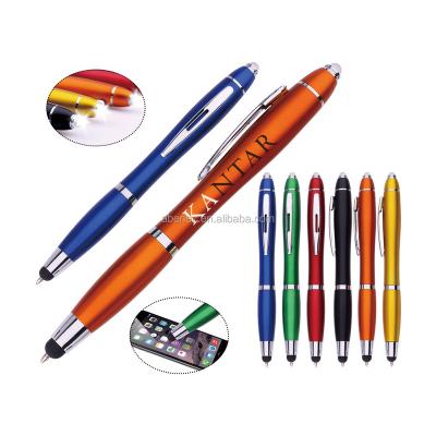 China Promotional Design New High Quality Twist Action Pen 3 in 1 LED Light Ball Pen with Touch Tip for School Stationery for sale