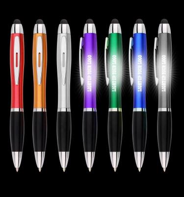 China office & School Pen 2020 Light Up Logo Ball Pen With Stylus Phone Plastic Pen For Festival Gifts for sale