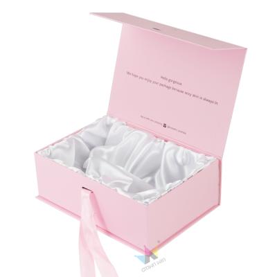 China Recycled Logo Magnet Closure Packaging Cardboard Small Pink Materials Cardboard Gift Box Custom Paper Gift Boxes With Satin Insert for sale