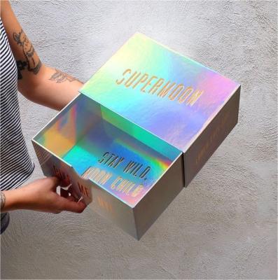 China Handmade Custom Printed Eco Friendly Holographic Small Drawer Box Cardboard Cosmetic Gift Packaging Box for sale