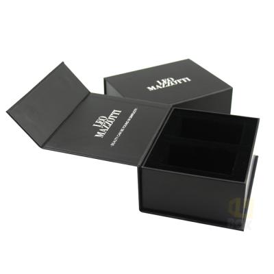 China Recyclable Custom Paper Gift Box Magnetic Logo Presentation Black Card Magnetic Lid Gift Box Large for sale