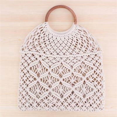 China New Solid Color Handbag Women Handbag Fashionable Casual Handmade Cotton Rope Net Beach Bag For Women for sale