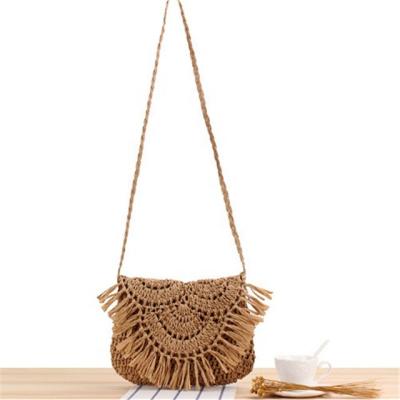 China New waterproof diagonal woven cross - fashionable body bag crochet handmade tassel woven bag leisure holiday for women for sale