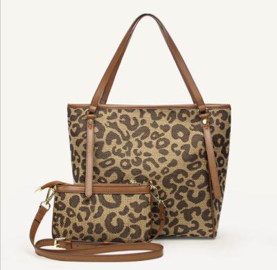 China Leopard print waterproof tote bag for women's new fashion handbags in 2021 large and soft two-piece shoulder bag for sale