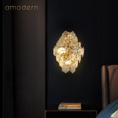 China Support Customized China Supplier Nordic Decoration Hotel Bedroom Corridor Home Lead Glass Crystal Sconce Wall Light for sale