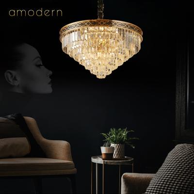 China Customized Services 2020 Round Indoor Luxury Non-standard Pendant Light Black Gold Led Nordic Modern Crystal Chandelier Home Hanging Lights K9 for sale